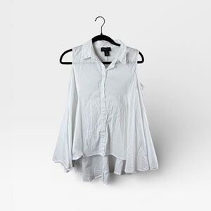 Gracia Blouse High/Low White Button Down Medium (J)